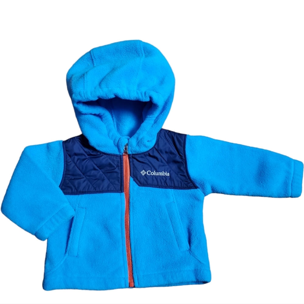 Columbia Baby Jacket Blue Elastic Hood Size 6M Orange Front Zipper